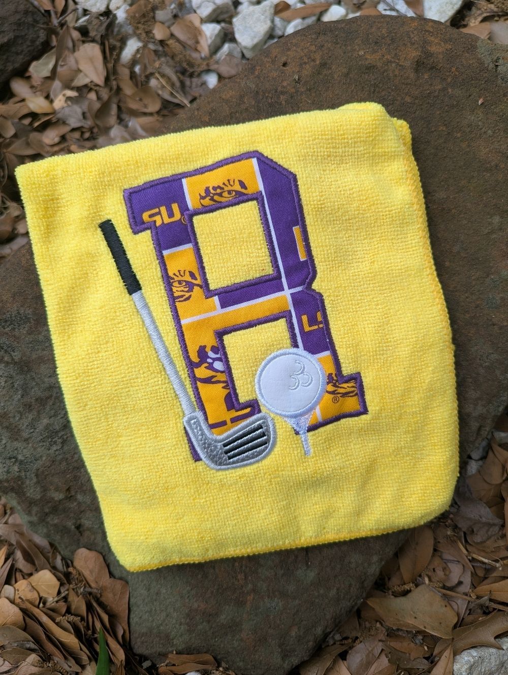 R initial LSU Golf Towel embroidered Golfer dad gift